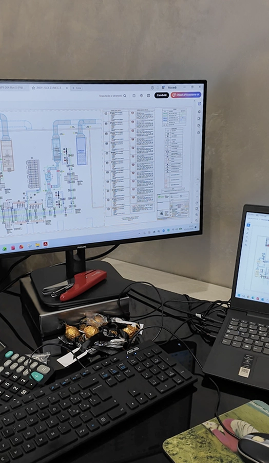 Postazione tecnica con software di progettazione per impianti industriali